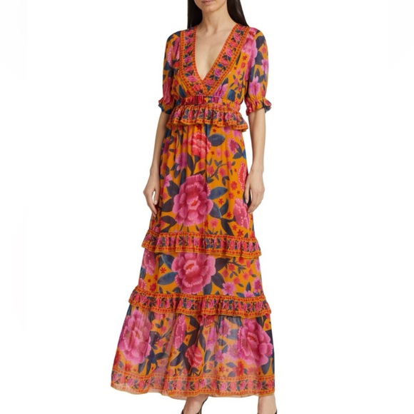 FARM Rio Vibrant Floral Maxi Dress - Orange and Pink - Picture 6 of 13